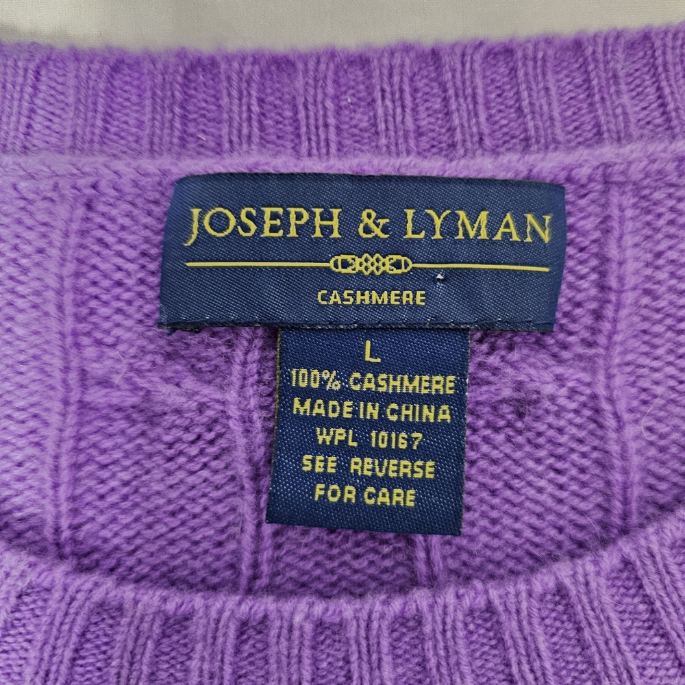 Joseph & Lyman 100% Cashmere Sweater Purple Cable Knit Crewneck Size L Luxury - Picture 6 of 7